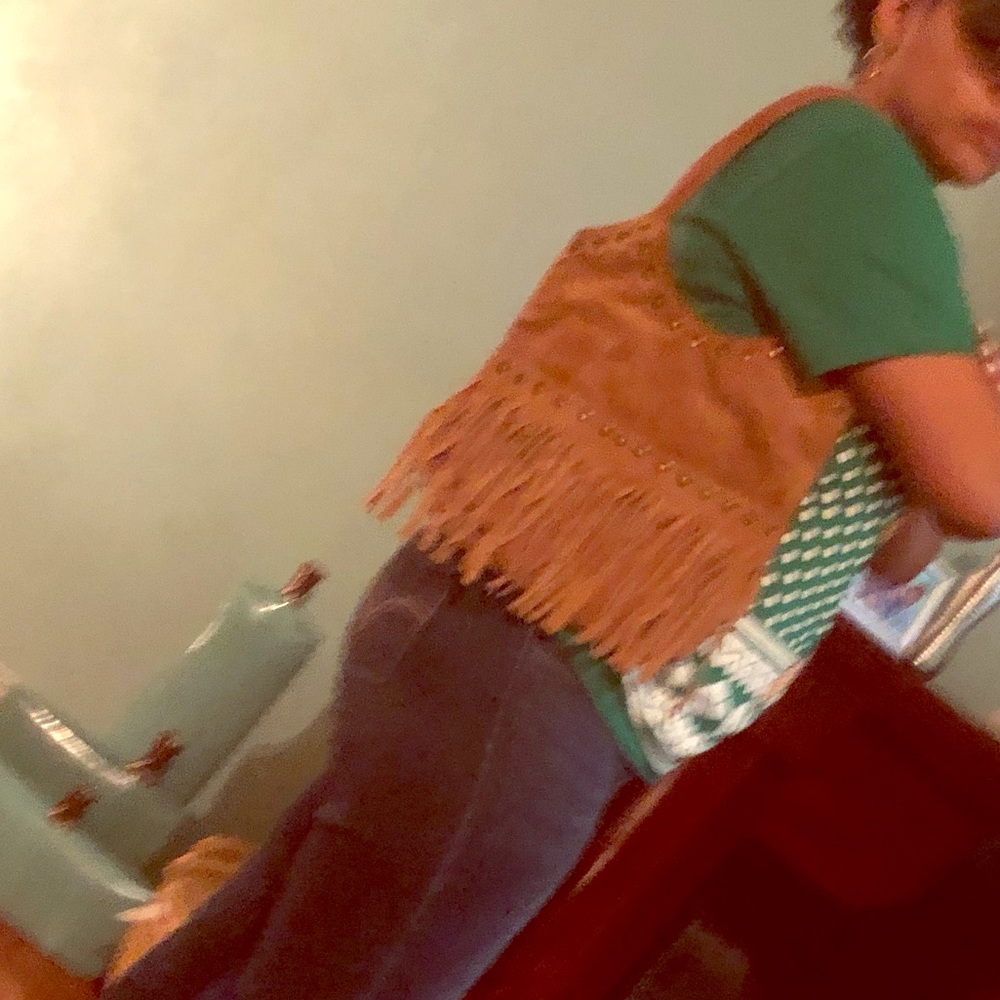 Camel colored suede purse with fringes